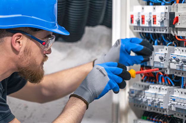 male electrician working switchboard with fuses 169016 53764